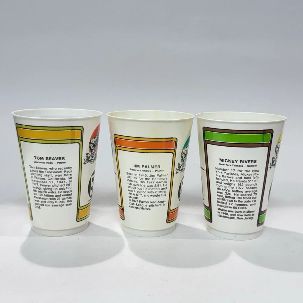 1978 7-Eleven MLB Plastic Slurpee‎ Cups Lot of 3 Palmer Seaver Rivers